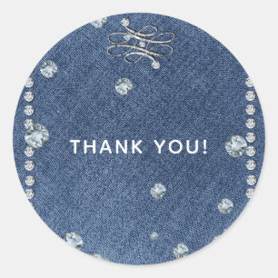 Denim & Diamonds Emblem Bling Trendy Favour Classic Round Sticker