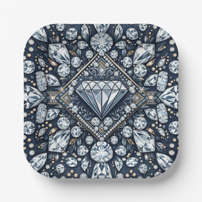 Denim & Diamonds Glam Bling Birthday Party Paper Plate (Front)