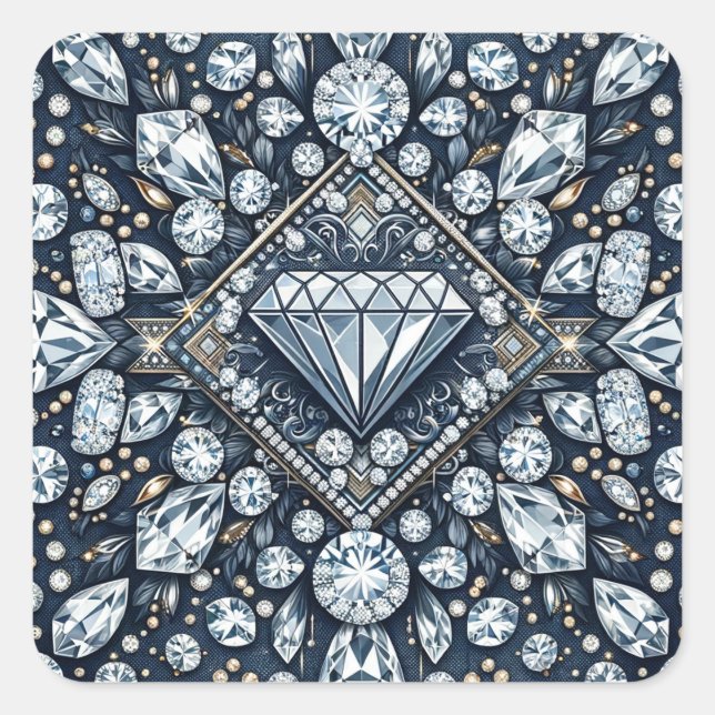 Denim & Diamonds Glam Bling Birthday Party Square Sticker (Front)