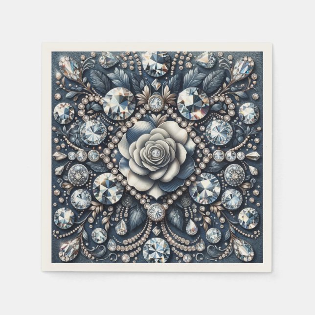 Denim & Diamonds Glam Bling Rose Birthday Party Napkin (Front)