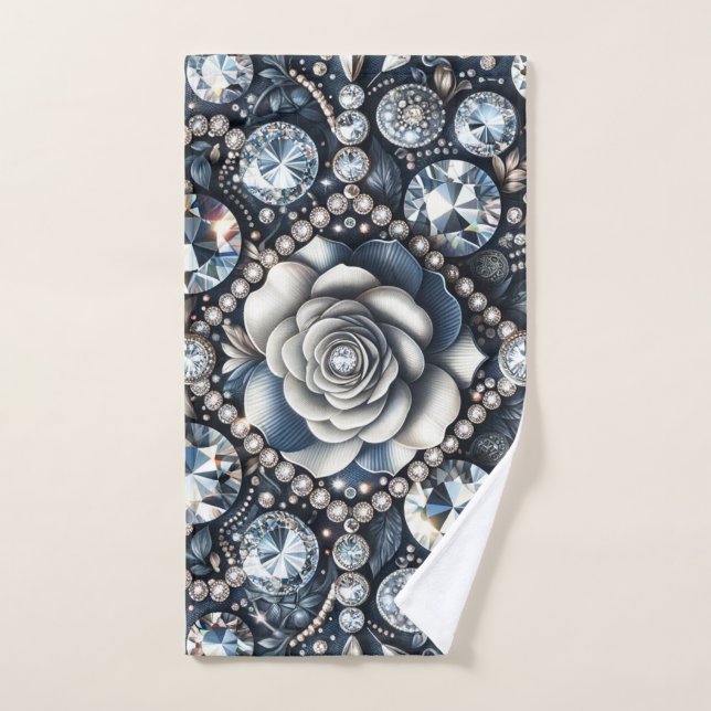 Denim & Diamonds Glam Bling Rose Jewels Bath Towel Set (Hand Towel)