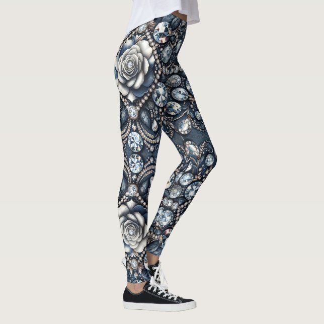 Denim & Diamonds Glam Bling Rose Jewels Leggings (Right)