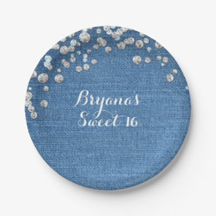 Denim & Diamonds Glam Scattered Bling Custom Party Paper Plate