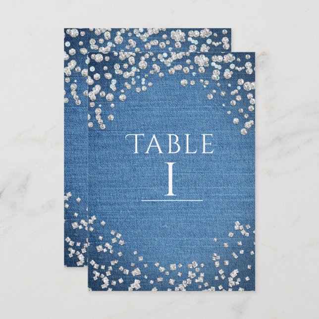 Denim & Diamonds Glam Scattered Bling Table Number (Front/Back)
