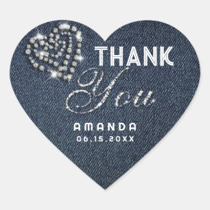 Denim Diamonds Glitter Rhinestone Heart Thank You Sticker