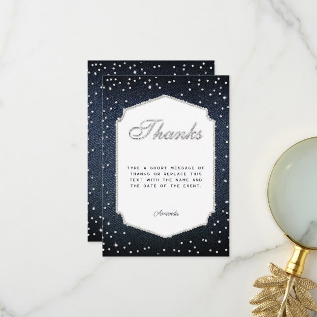 Denim Diamonds Glitter Rhinestones Frame Thank You (Front/Back In Situ)