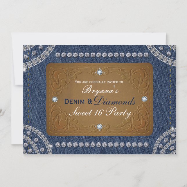 Denim & Diamonds Jeans Étiquette Party Invitations (Devant)