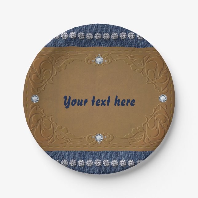 Denim & Diamonds Jeans Label Glam Party Paper Plate (Front)