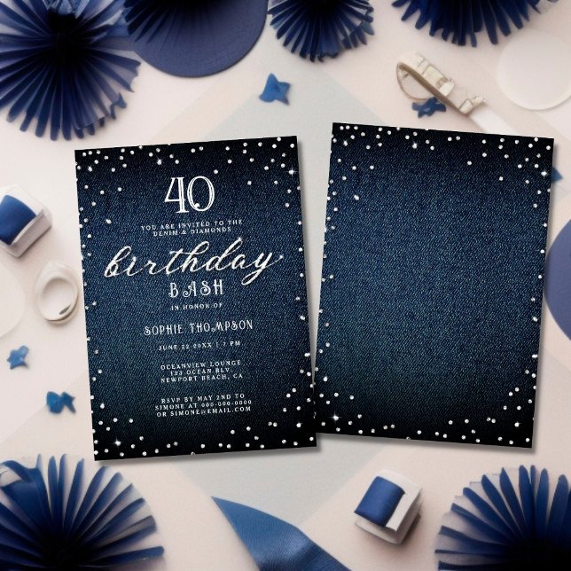 Denim Diamonds Modern Rustic 40th Birthday Party Invitation (Creator Uploaded)