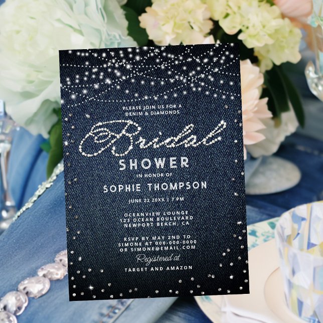 Denim Diamonds Rustic Lights Elegant Bridal Shower Invitation (Creator Uploaded)