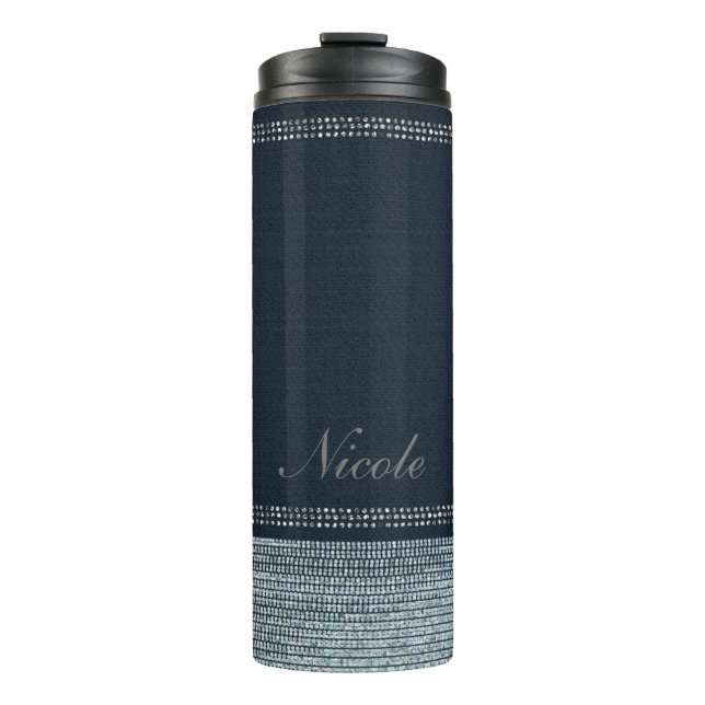 Denim & Diamonds Sequin Glam Glitter Sparkles Thermal Tumbler (Front)