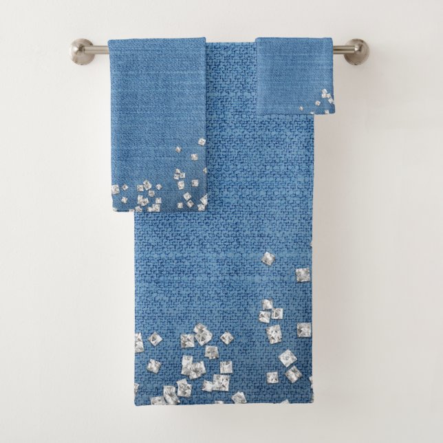 Denim & Diamonds Sparkle Bling Custom Bath Towel Set (Insitu)