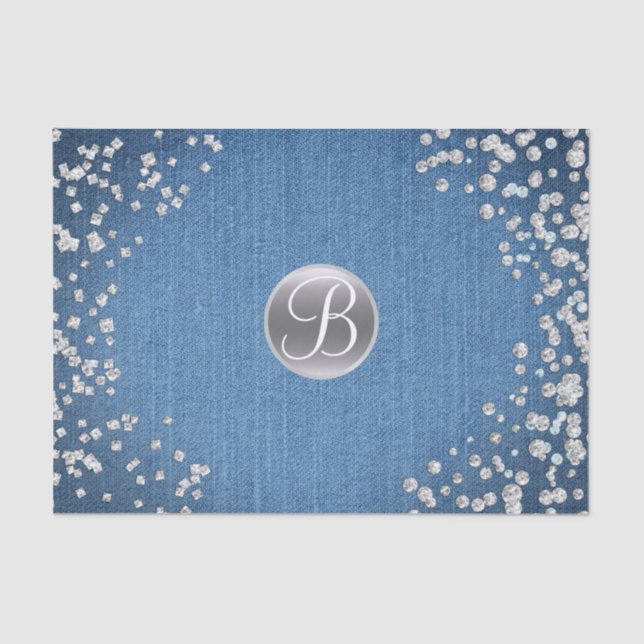Denim Diamonds Sparkle Bling Monogram Initial Tissue Paper (Front)
