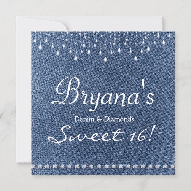 Denim Diamonds Sparkle Bling Sweet 16 Invitation (Devant)