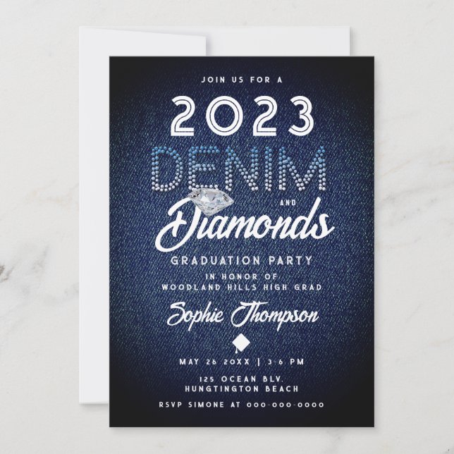 Denim Diamonds Typography Modern Graduation Party Invitation (Front)