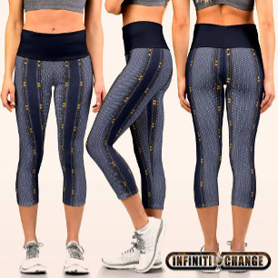Denim effects printing with rivets and fishnet   capri leggings