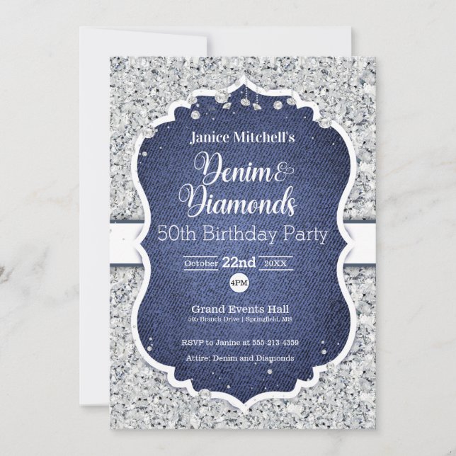 Denim et Diamonds Invitation d'anniversaire (Devant)