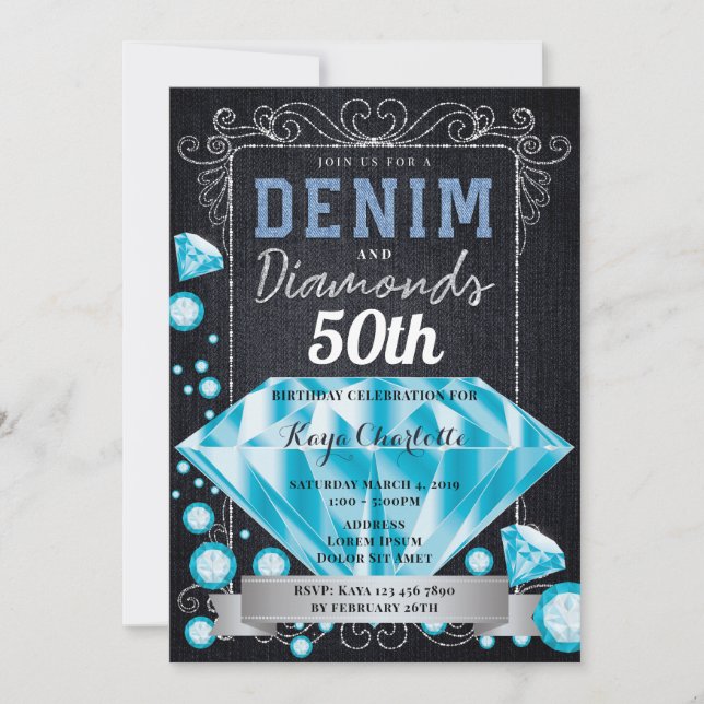 Denim et Diamonds Invitation d'anniversaire (Devant)