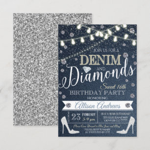 Denim et Diamonds Invitation de fête d'anniversair