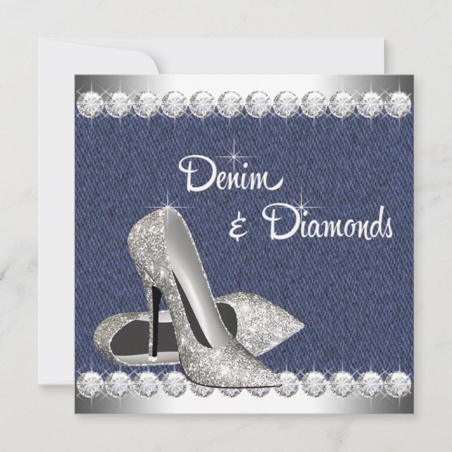 Denim et Diamonds Invitations de fête d'anniversai (Devant)