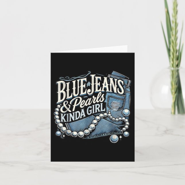 Denim Fabric Blue Jeans Pearls Skinny Jeans Lover  Card (Front)