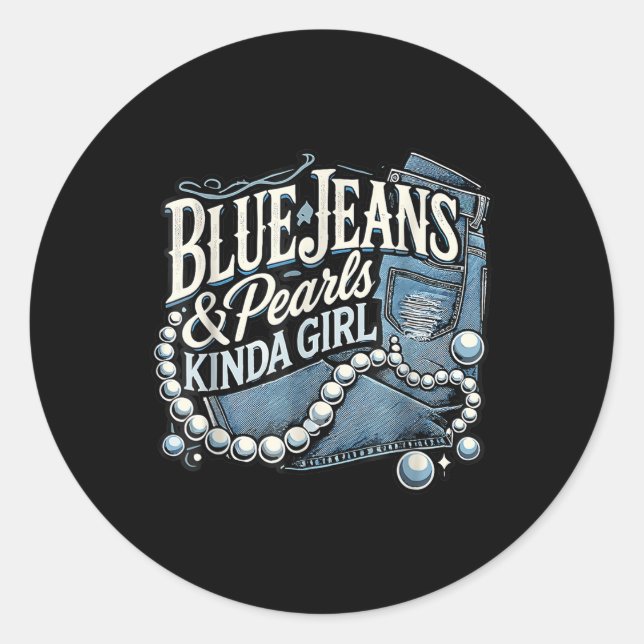 Denim Fabric Blue Jeans Pearls Skinny Jeans Lover  Classic Round Sticker (Front)