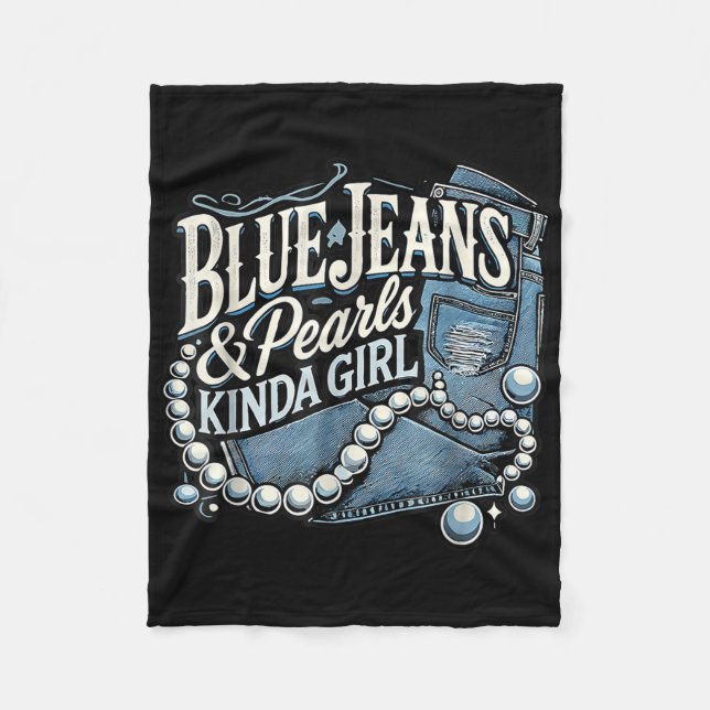 Denim Fabric Blue Jeans Pearls Skinny Jeans Lover  Fleece Blanket (Front)