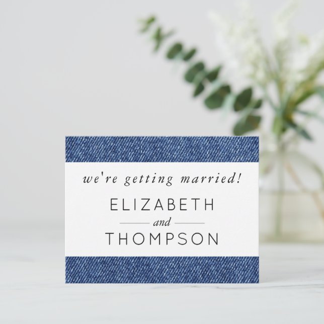 Denim Fabric, Denim Texture, Blue Denim, Wedding Invitation Postcard (Standing Front)