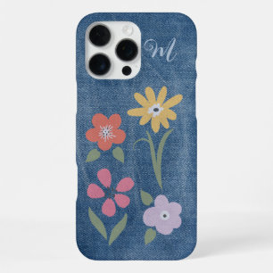 Denim Fabric Floral Monogram iPhone 16 Pro Max Case