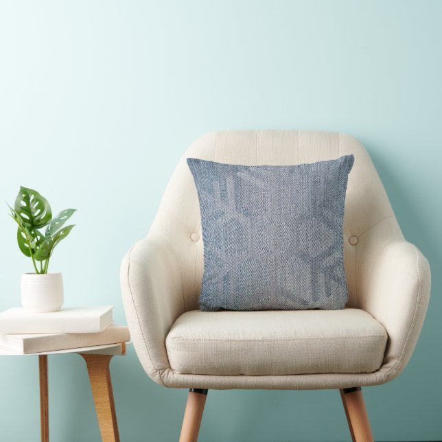Denim Fashion Snowflakes Blue Throw Pillow (Chair)