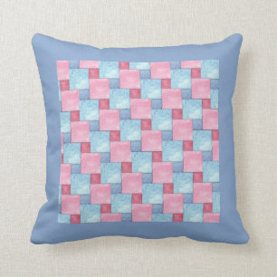 Denim Faux Patchwork, Pinks, Blues Throw Pillow