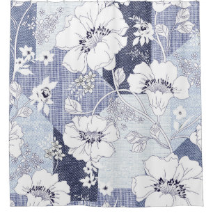 Denim flower patchwork, seamless pattern.