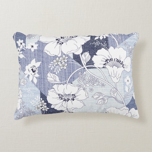 Denim flower patchwork, seamless pattern. accent pillow (Front)