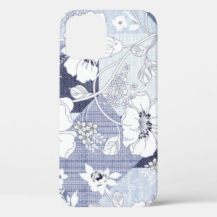 Denim flower patchwork, seamless pattern. iPhone 12 case