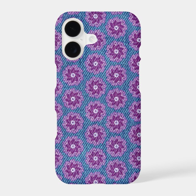 Denim & flowers purple/ blue iphone case (Back)