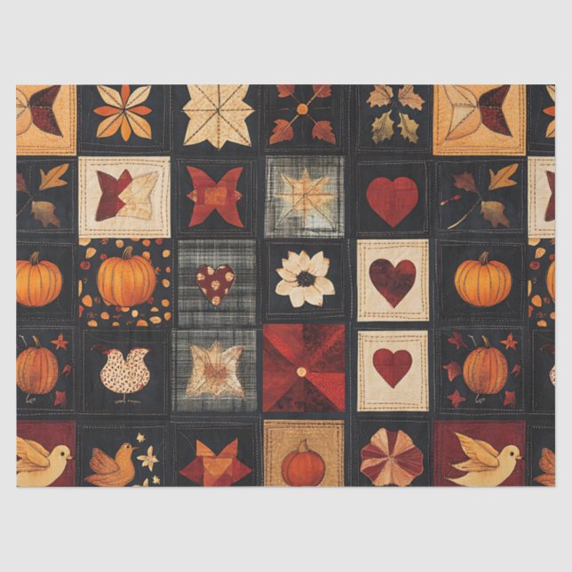 Denim Folk Art Quilt Pattern | Rustic Autumn Patch Tissue Paper (Front)