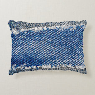 Denim frame. Ripped denim fabric with fringe edge  Accent Pillow