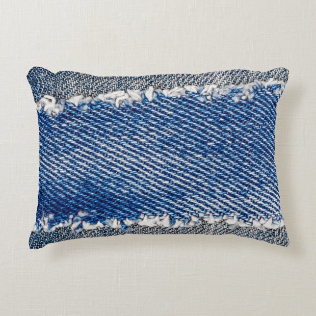 Denim frame. Ripped denim fabric with fringe edge  Accent Pillow (Front)
