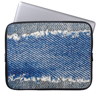 Denim frame. Ripped denim fabric with fringe edge Laptop Sleeve