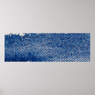 Denim frame. Ripped denim fabric with fringe edge Poster