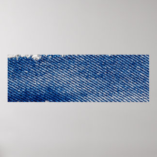 Denim frame. Ripped denim fabric with fringe edge Poster