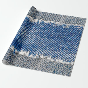 Denim frame. Ripped denim fabric with fringe edge Wrapping Paper