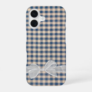 Denim Gingham With White Bow iPhone 16 Case