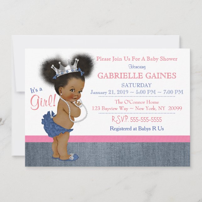 Denim Girl Baby Shower Invitation Personalized (Front)