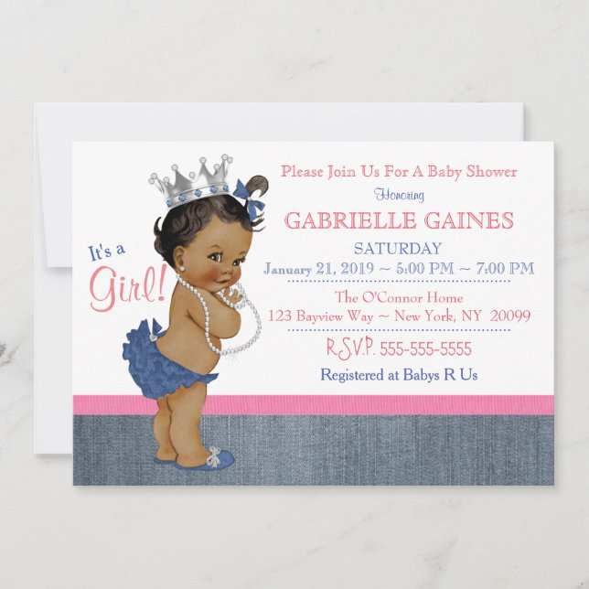 Denim Girl Baby Shower Invitation Personalized (Front)