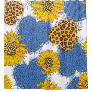 Denim Hearts Leopard Sunflowers Pattern