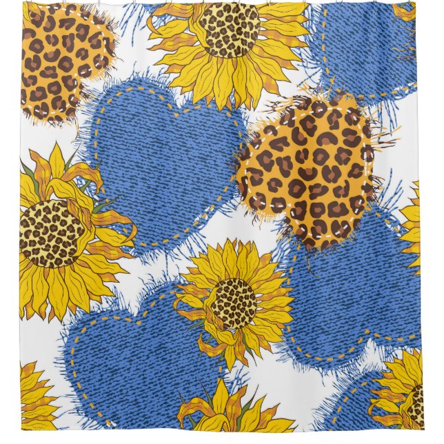 Denim Hearts Leopard Sunflowers Pattern (Front)