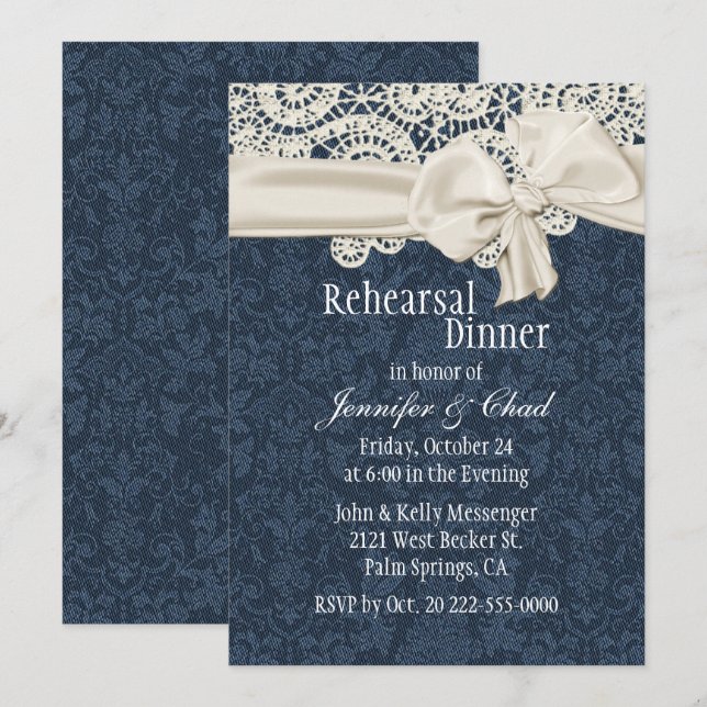 Denim & Ivory Lace Wedding Rehearsal Dinner Invitation (Front/Back)