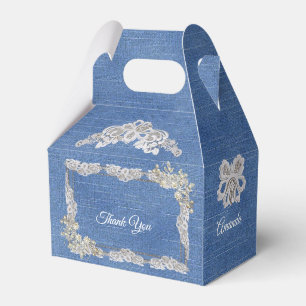 Denim Ivory-pearls and Lace Favor Box