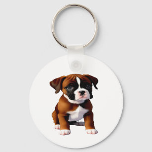 Denim Jacket Boxer Dog Keychain